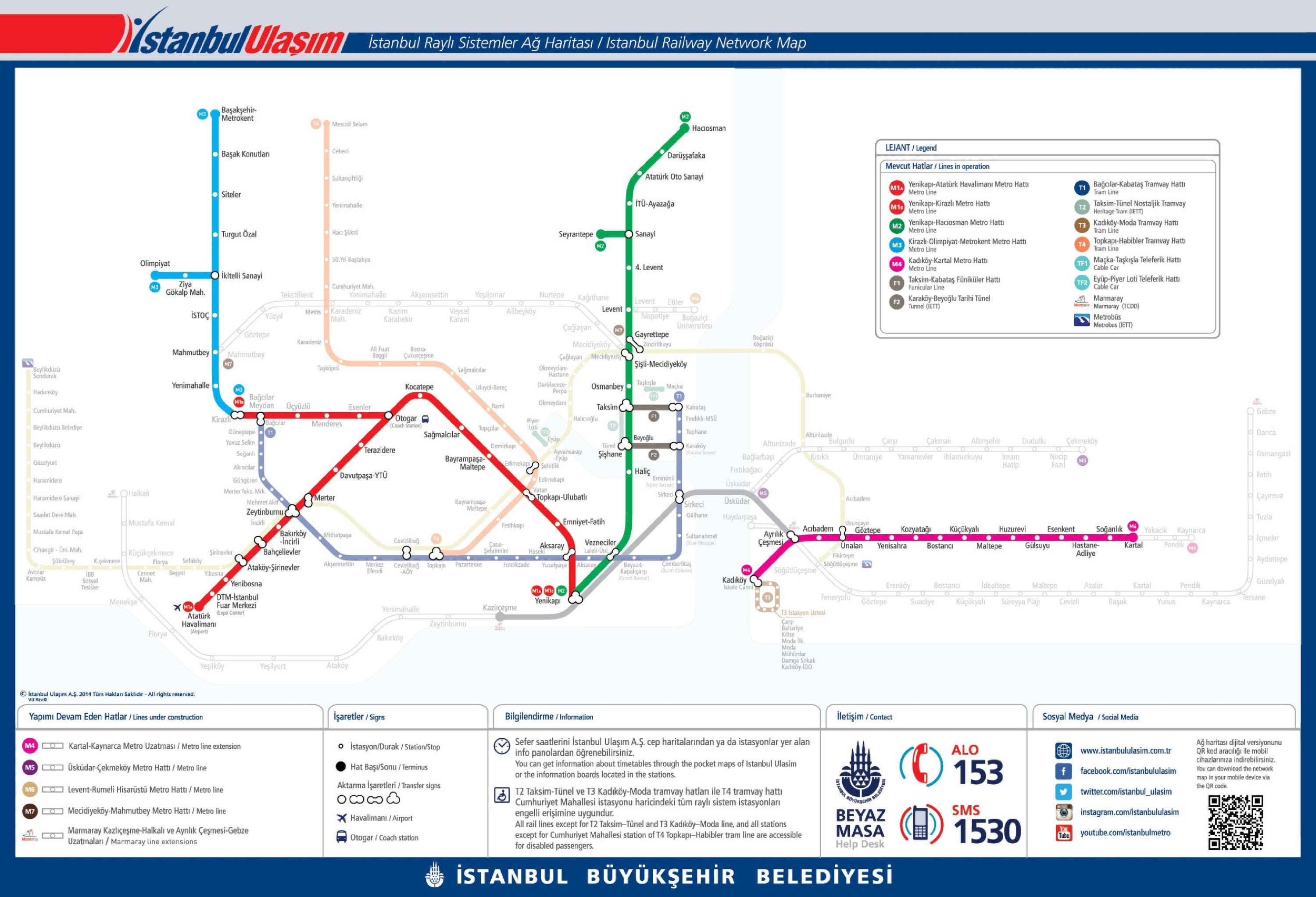 The Istanbul Metro Map shows the complete metro network with its lines and stations. Interchange points indicate where passengers can change between lines on this zoomable map.
