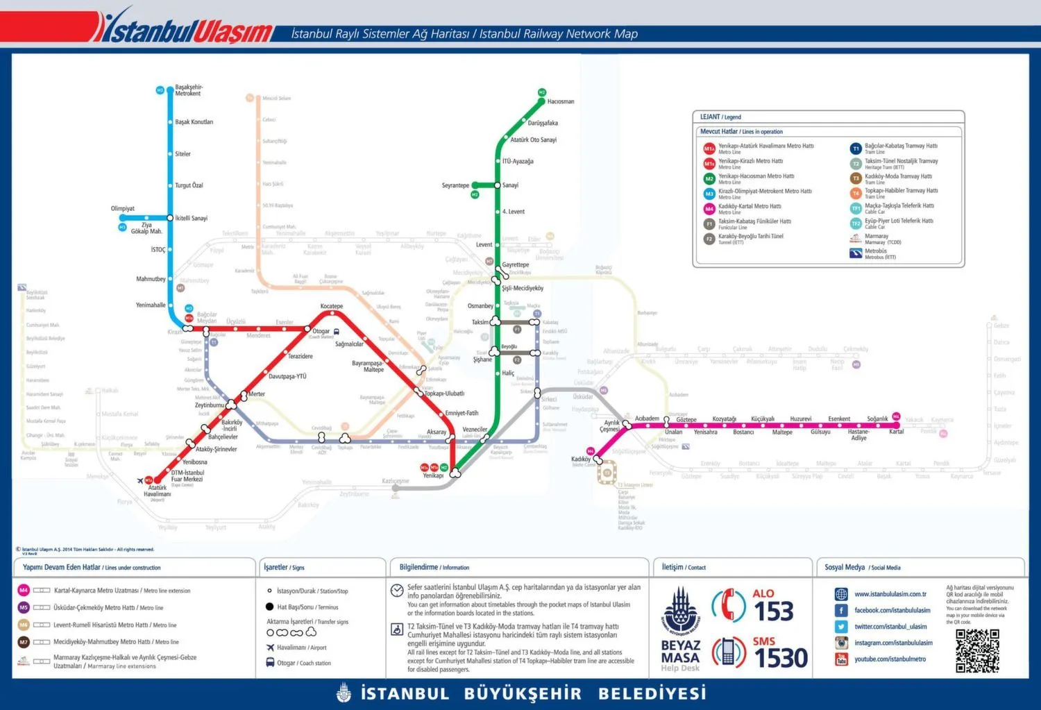 Die Istanbul Metro Map zeigt den kompletten Metro-Netzplan der Stadt mit Linien und Stationen. Umsteigepunkte verdeutlichen die Verbindungen zwischen den Linien im zoombaren Plan.