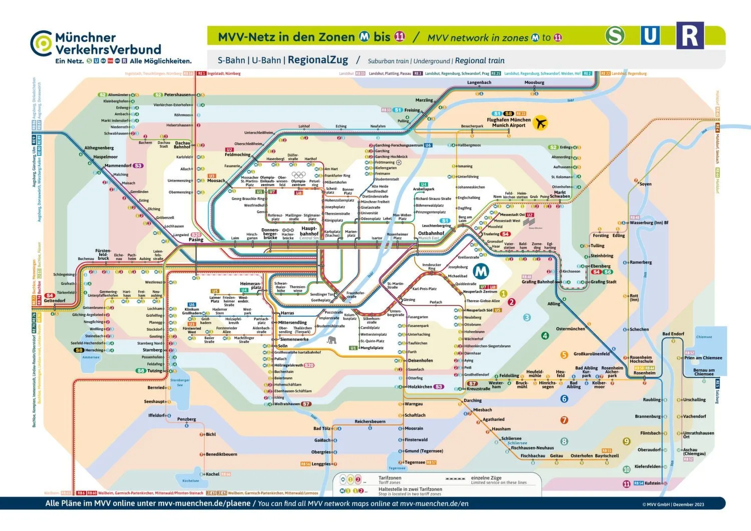 Erste Seite des vollständigen U-Bahn-Netzplans von München. Der U-Bahn-Plan München zeigt die Linien, Stationen und Umsteigepunkte zur Orientierung im Netz.