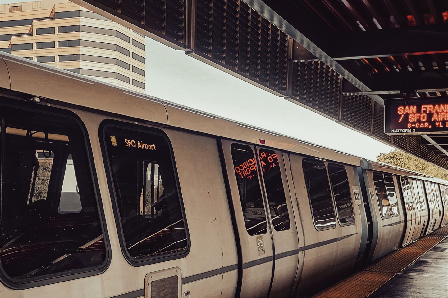 BART train at a Bay Area station platform