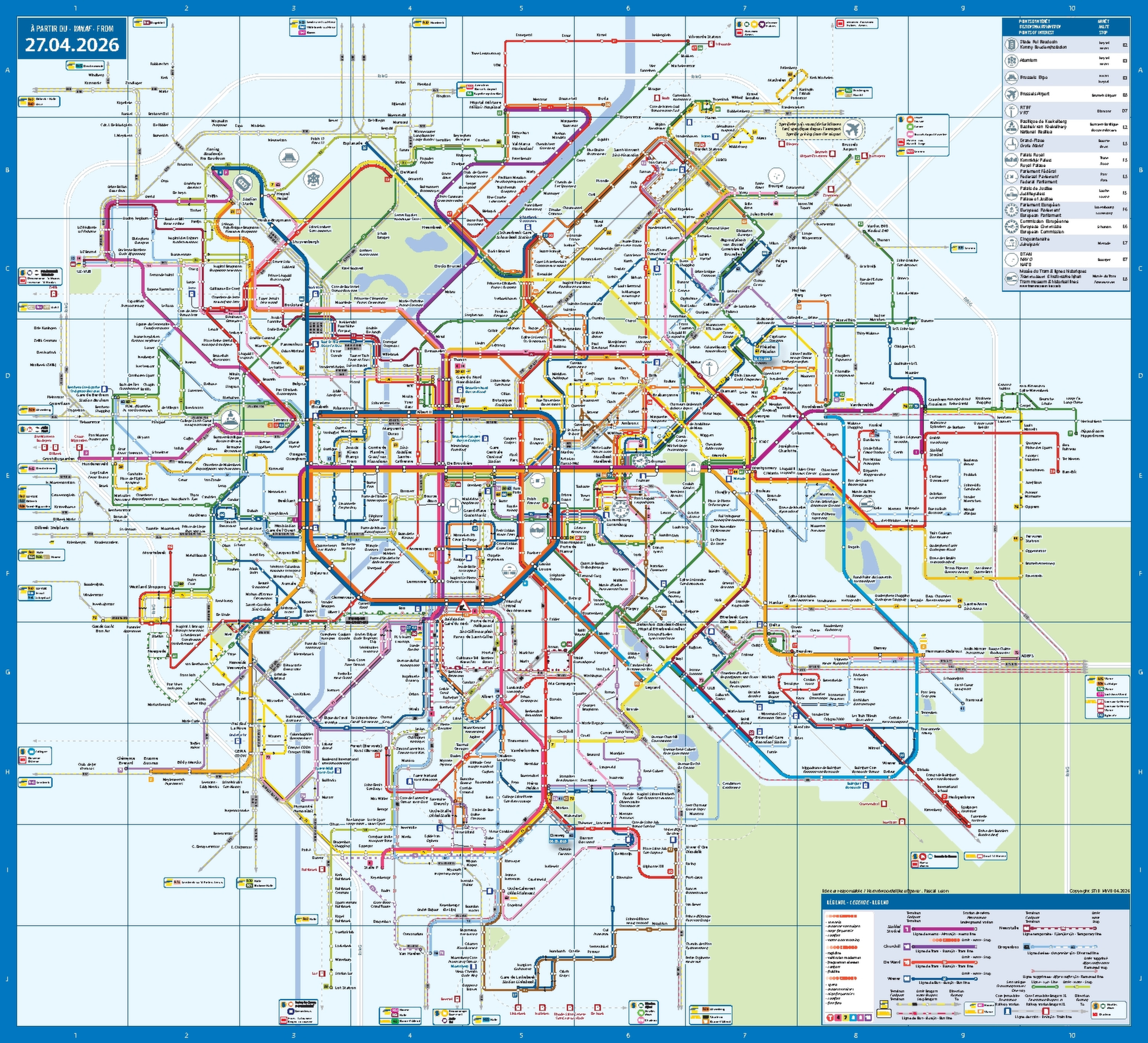 Complete Brussels Metro Map 2026 for the STIB-MIVB metro network. The map displays all metro lines, stations and interchange points, giving an overview of routes across Brussels.