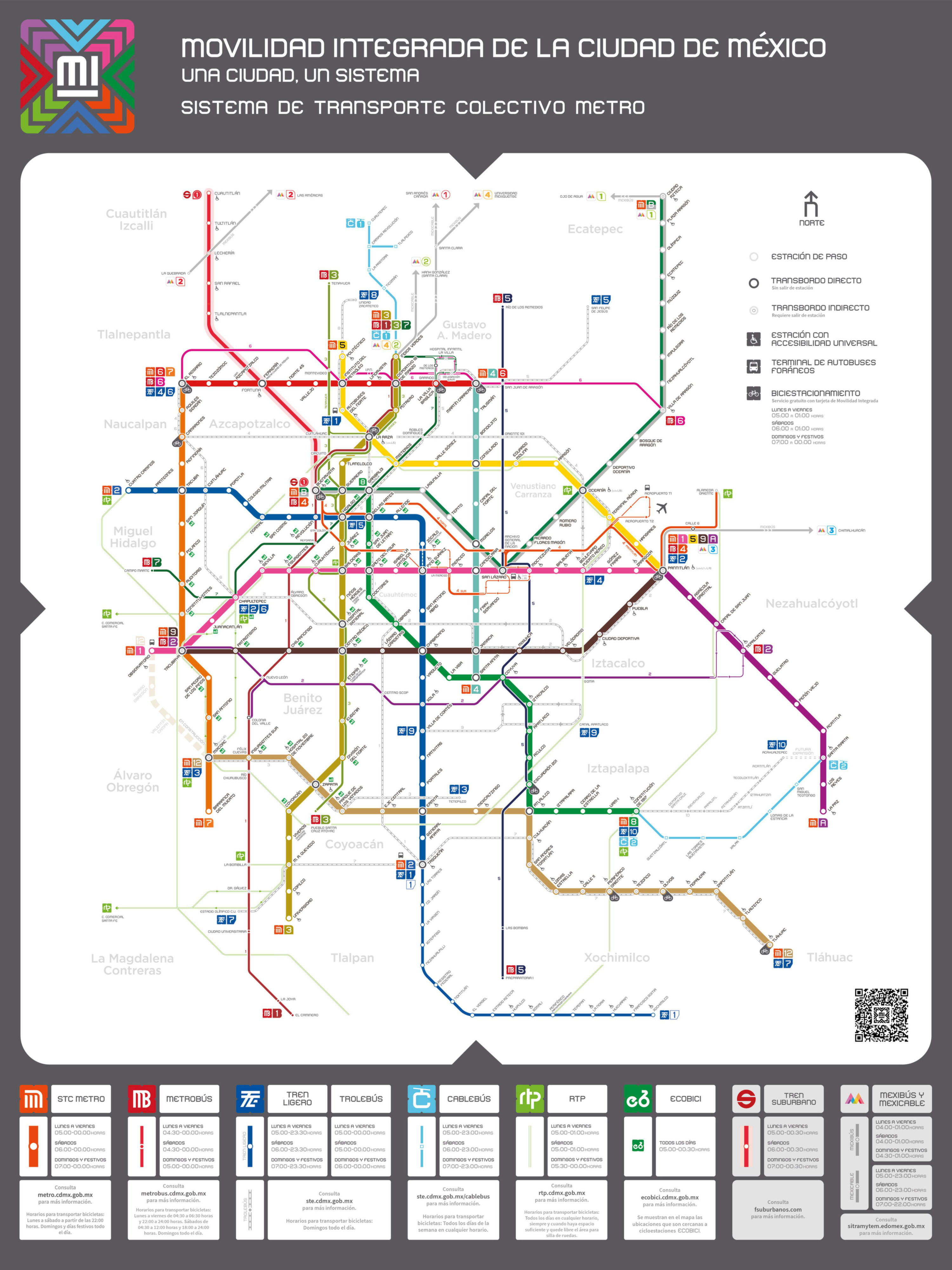 Vollständiger Metro-Plan für Mexiko-Stadt 2026 mit den Linien und Stationen im Überblick. Der Netzplan zeigt den Verlauf der Strecken und die Umsteigepunkte der Metro CDMX.