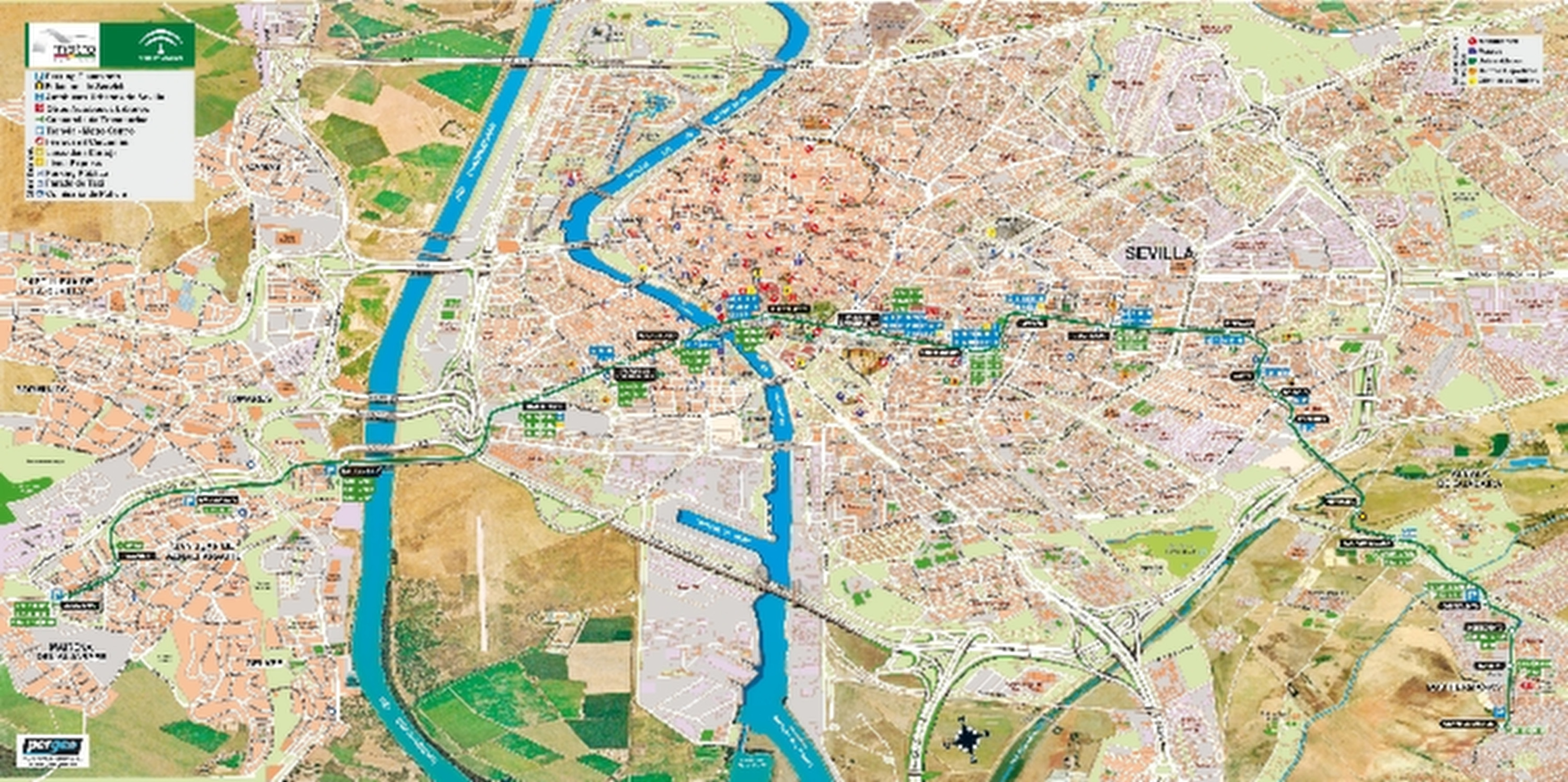 Seville Metro Map 2026 showing the complete metro network. The map displays the route and stations for orientation along the line.