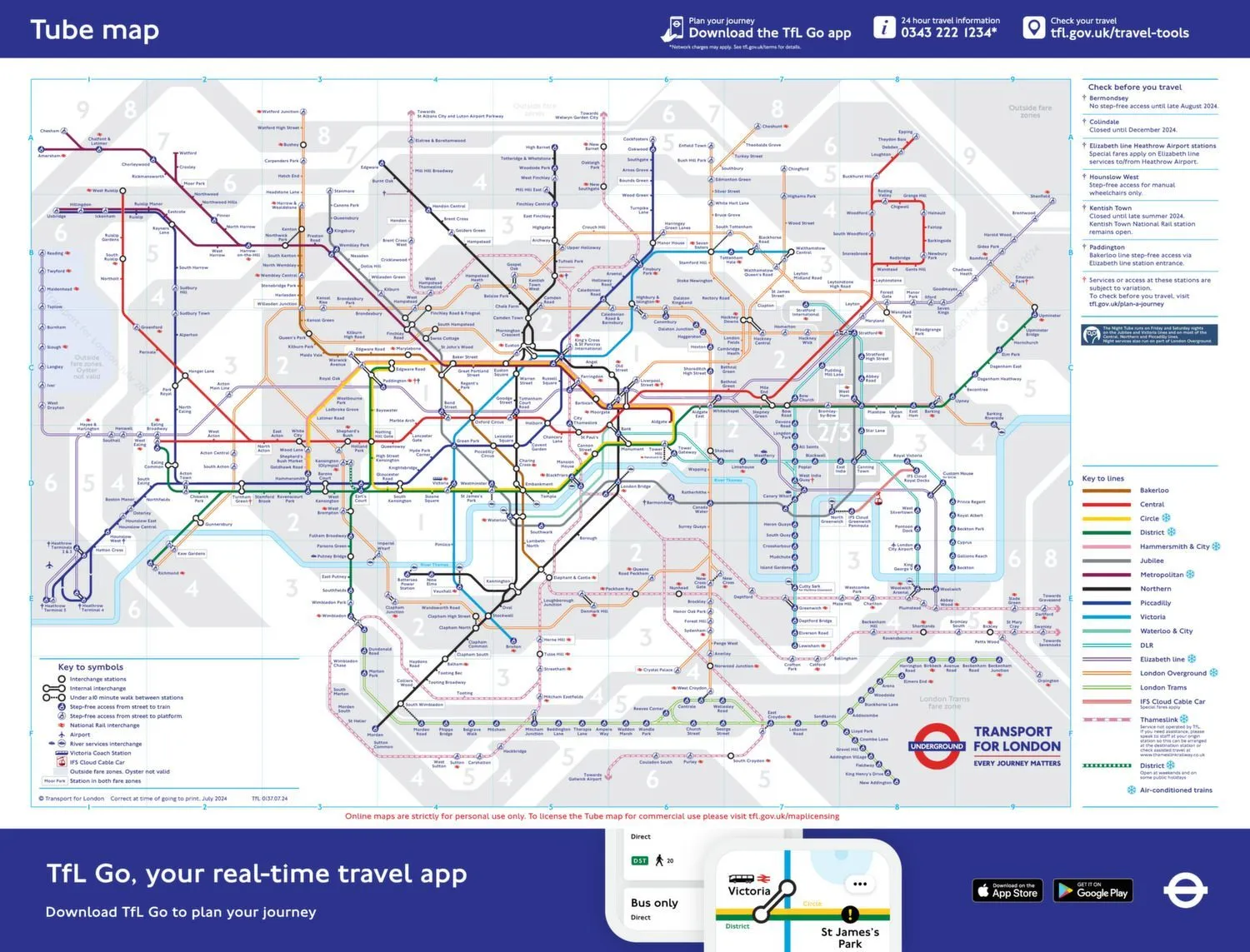 First page of the London Tube Map, showing the complete Underground network. The map displays Tube lines, stations and interchange points across London.