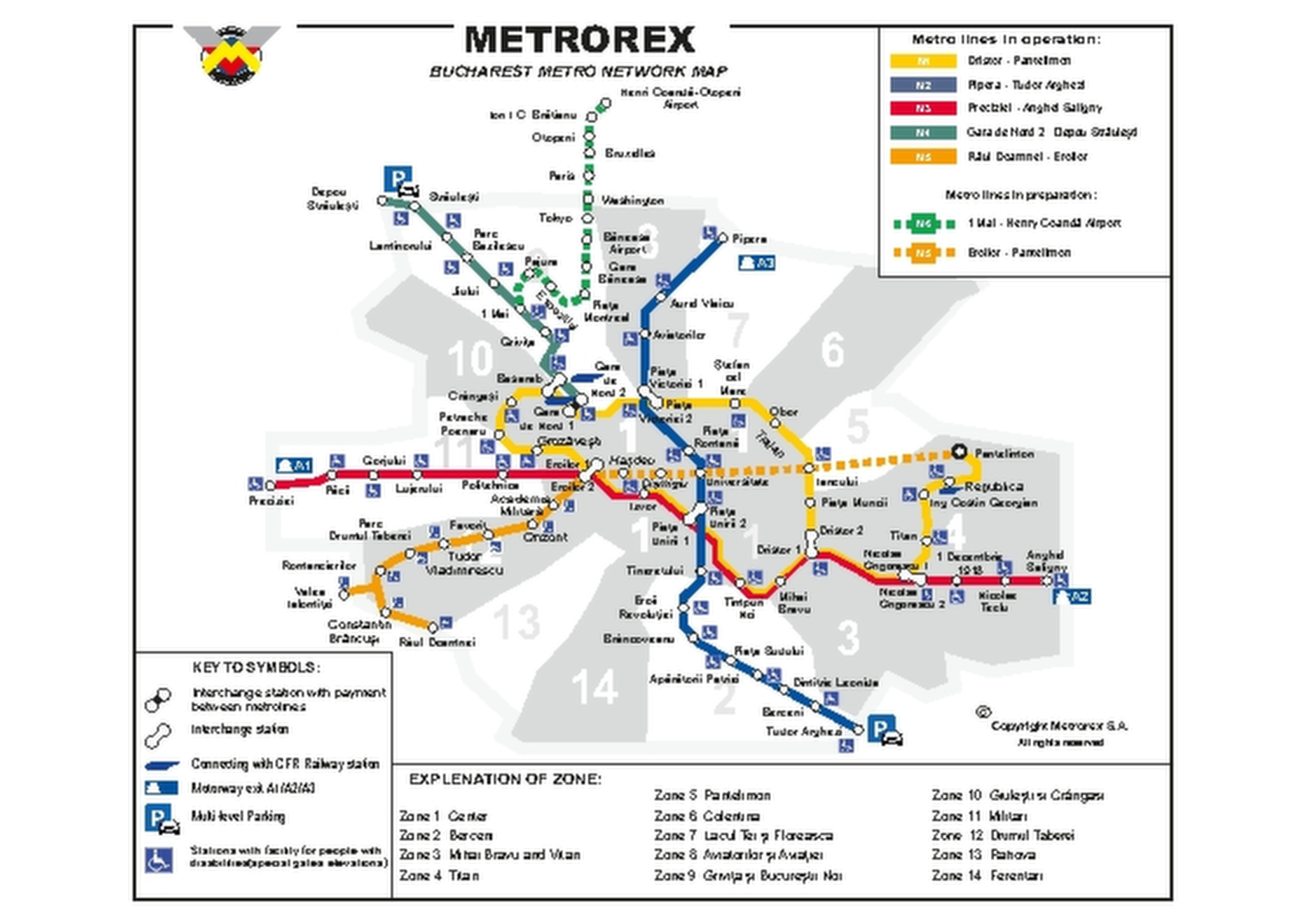 Complete Bucharest Metro Map 2026 showing the Metrorex network. The map displays all metro lines and stations, including interchange points between routes.