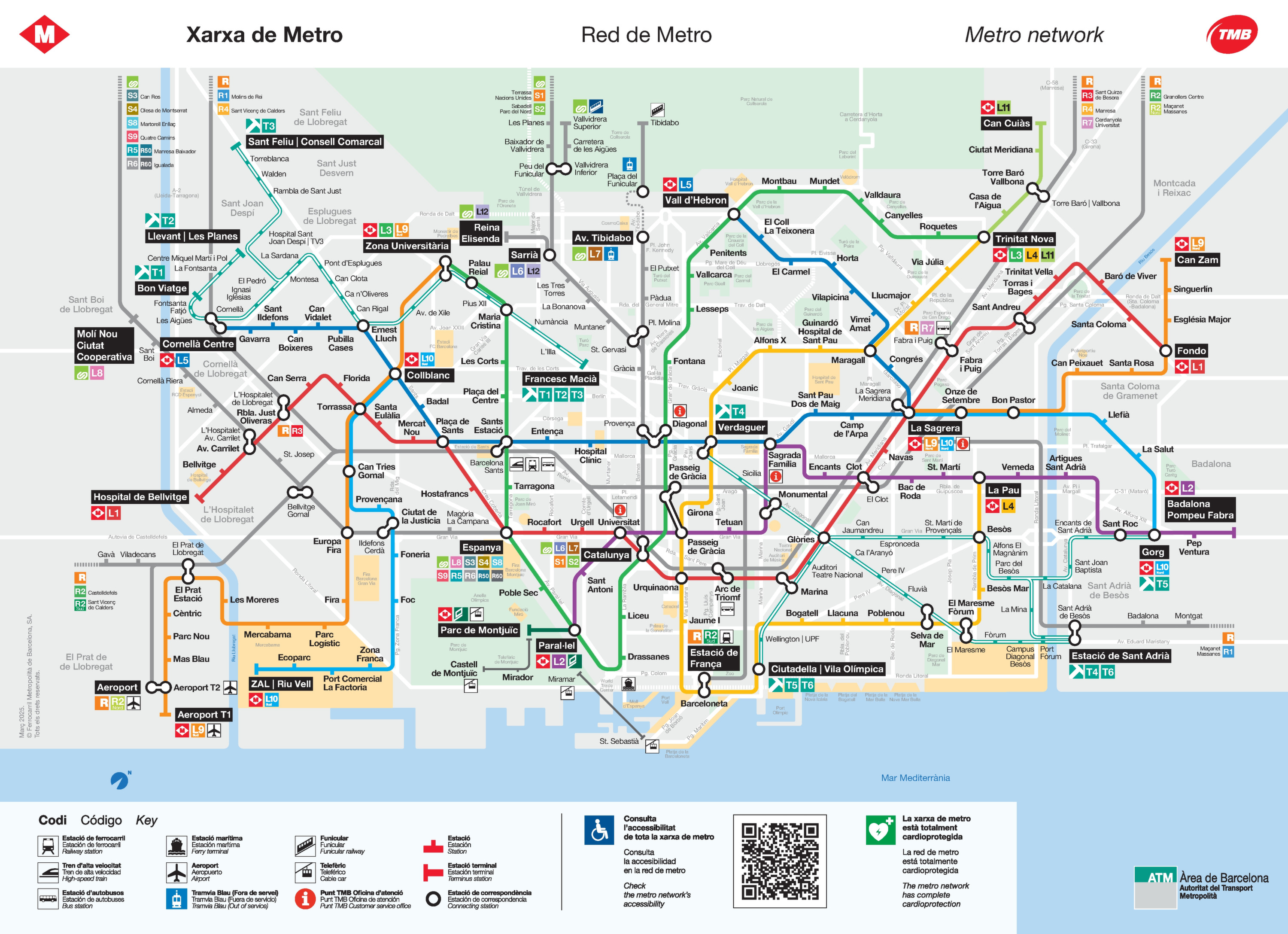 Barcelona Metro Map - Netzplan der Metro Barcelona von 2026.